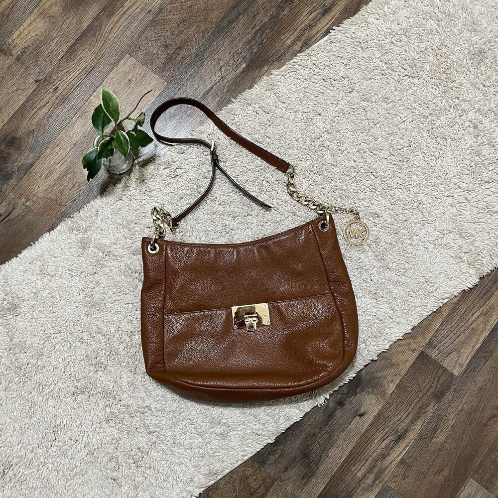 Michael Kors Brown Pebbled Leather Gold Hardware Crossbody Bag Purse